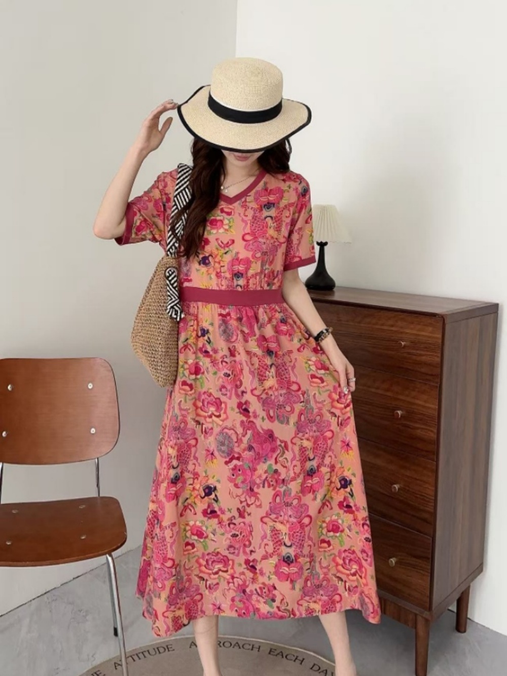 YXH-[洋气百搭]2025夏宽松遮肉显瘦棉绸百搭连衣裙GL-FC6160