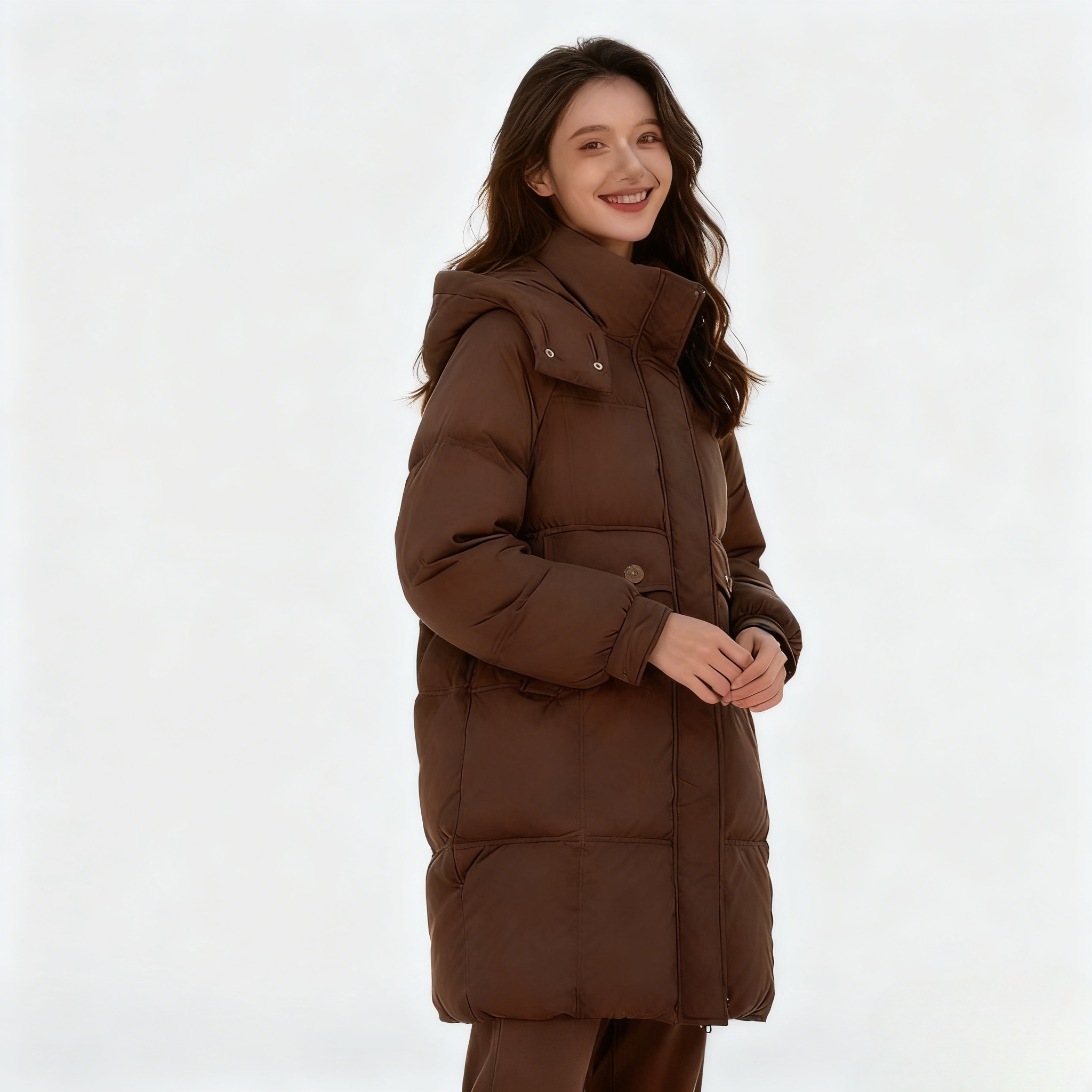 【青芒】羽绒服女新款连帽厚款保暖2025冬季中长款时尚简约外套保暖