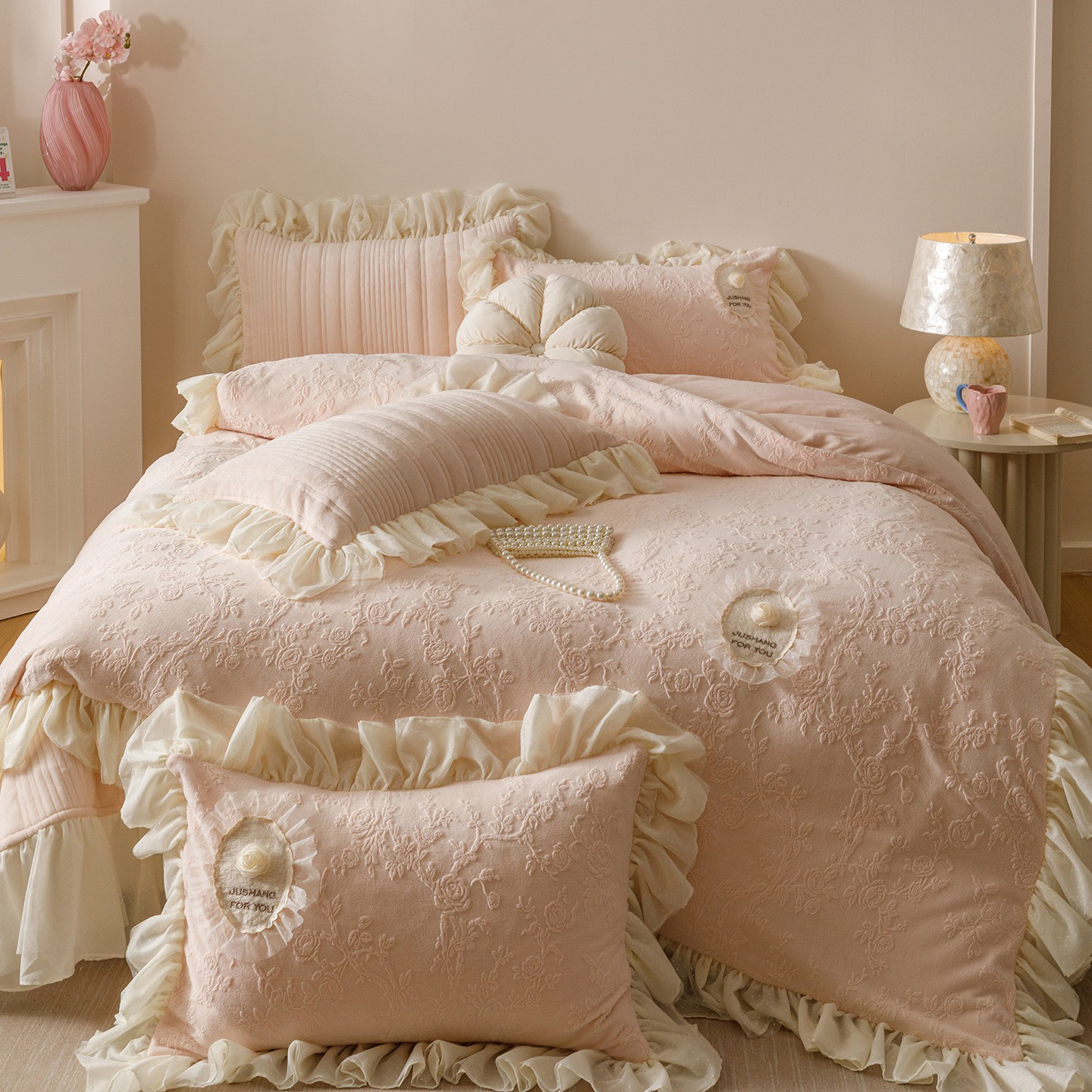 梦悦｜【玫瑰之约】新款高克重牛奶绒床盖贴四件套