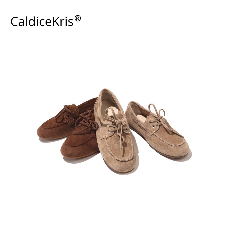 CaldiceKris【惊鸿月秋】秋冬复古圆头软底磨砂皮一脚蹬乐福休闲鞋