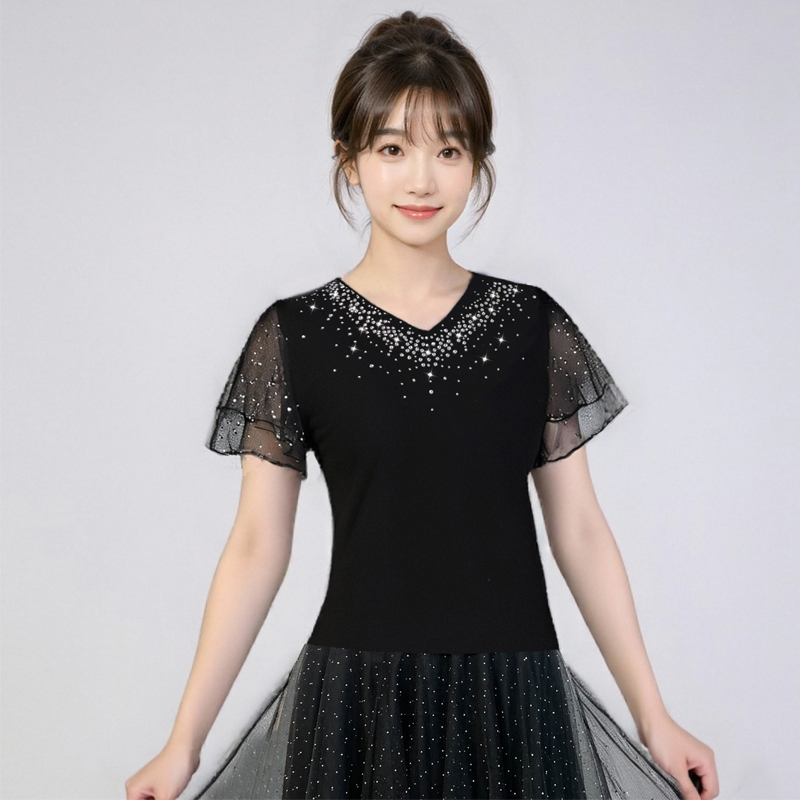 演出服女新款广场舞莫代尔跳舞衣服短袖表演上衣成人新款舞蹈上衣