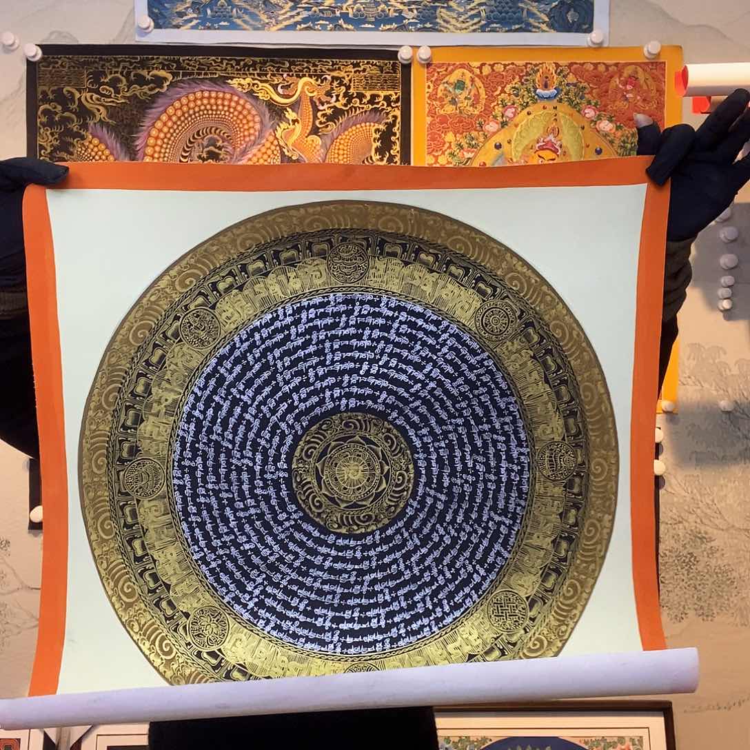 卷轴画纯手绘六字真言唐卡50厘米左右