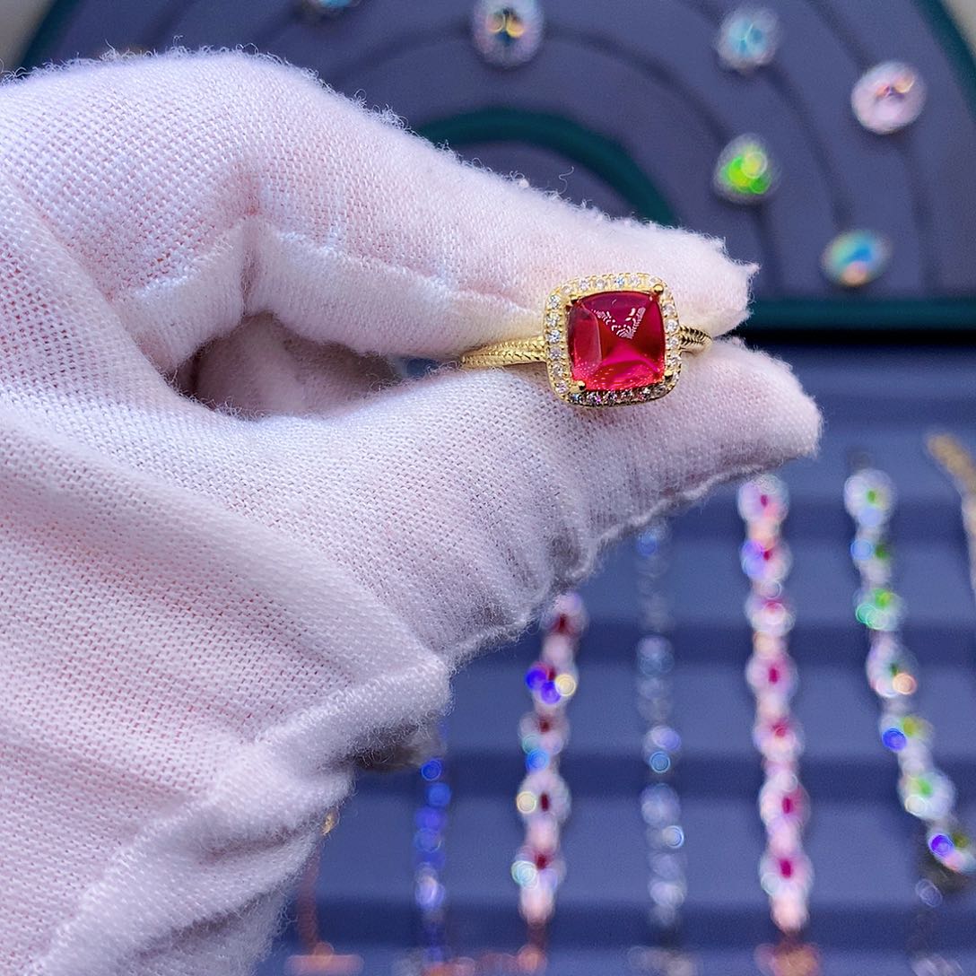 红宝石戒指银S925镶嵌