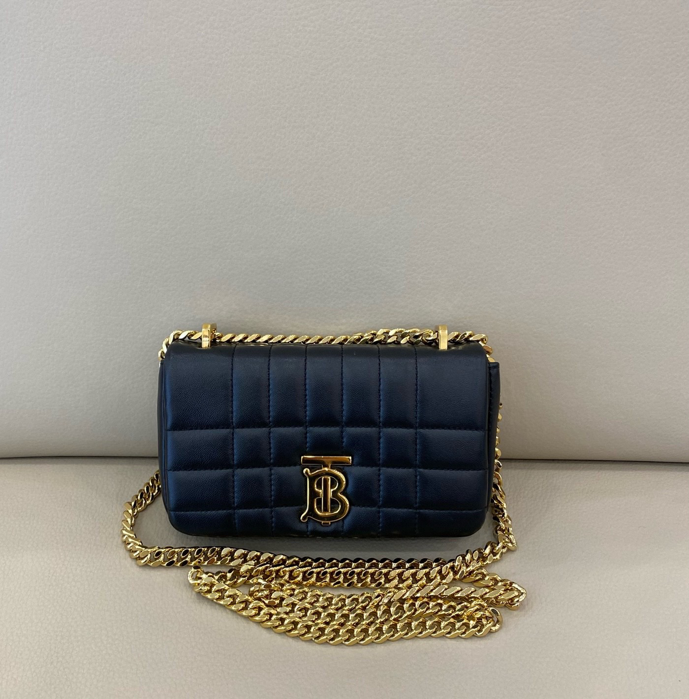 99新 BURBERRY/博柏利 Lora萝拉包 小号黑金链条包 可单肩斜挎