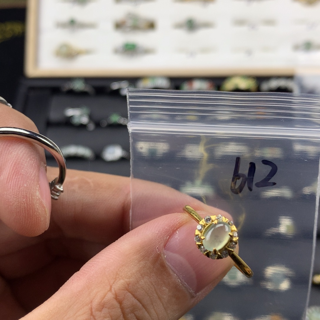 翡翠银S925镀金镶嵌戒指612