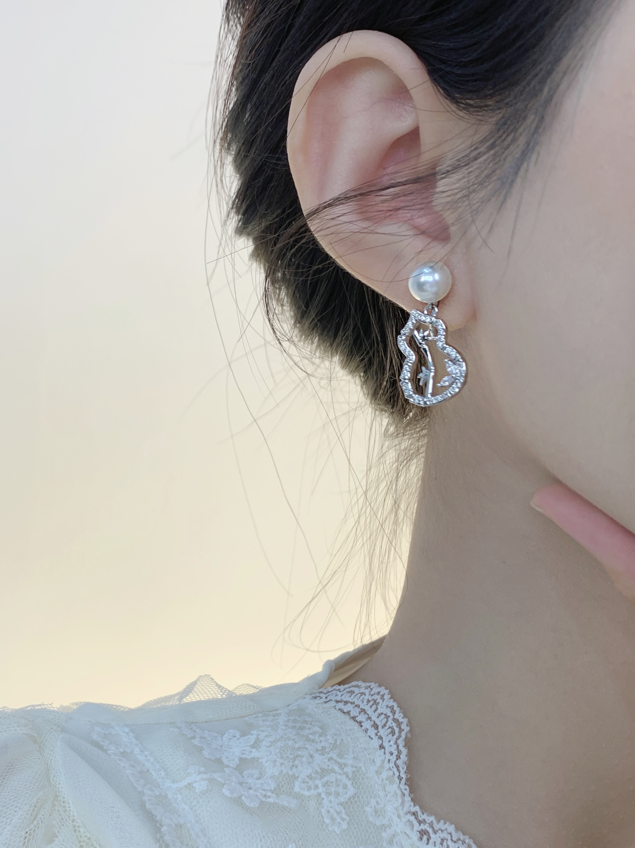 铜合金耳饰 H698新中式葫芦耳饰竹意无耳洞蚊香盘耳夹清冷感耳环