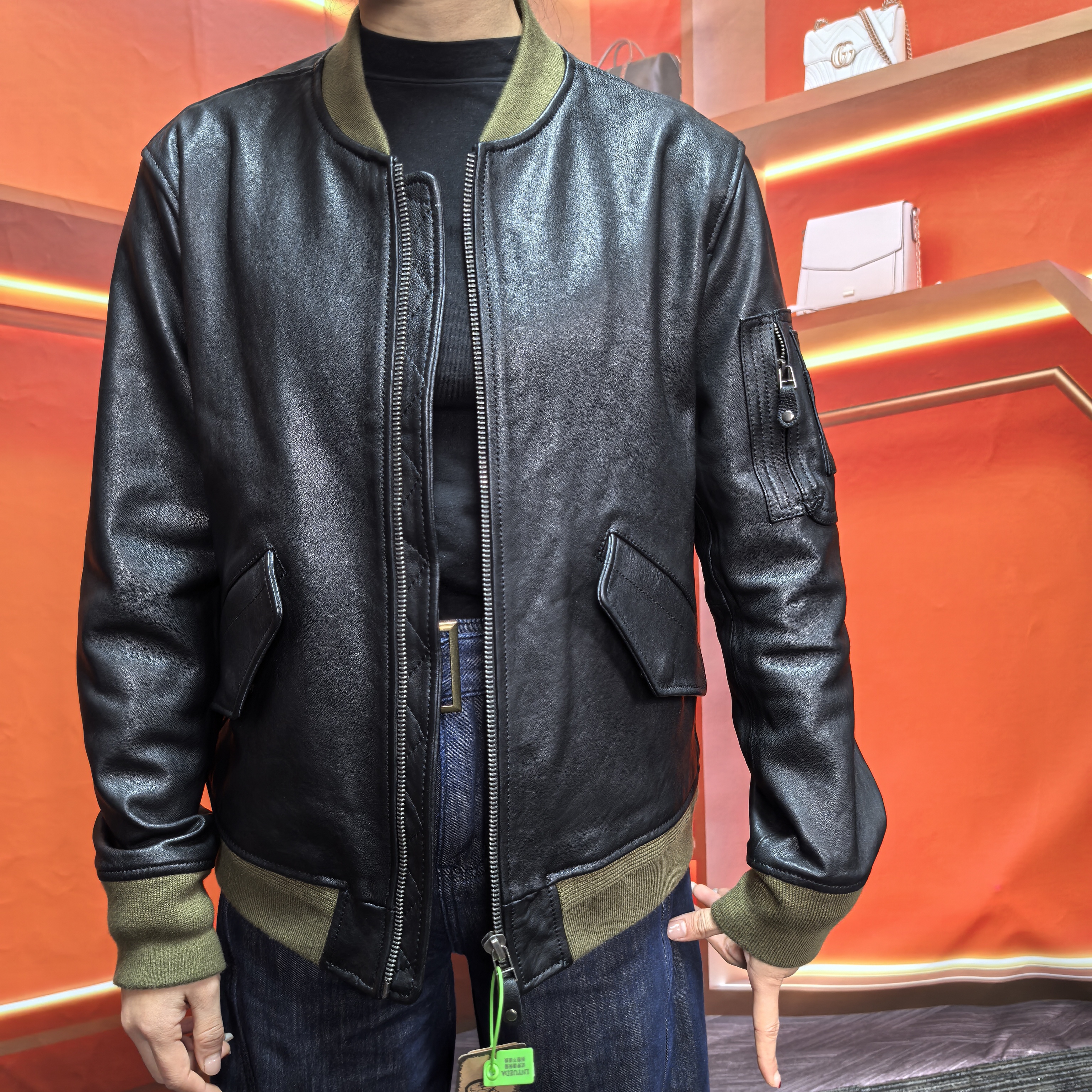 2025新重磅经典飞行服夹克进口植蹂羊皮皮衣男短款机车棒球服外套