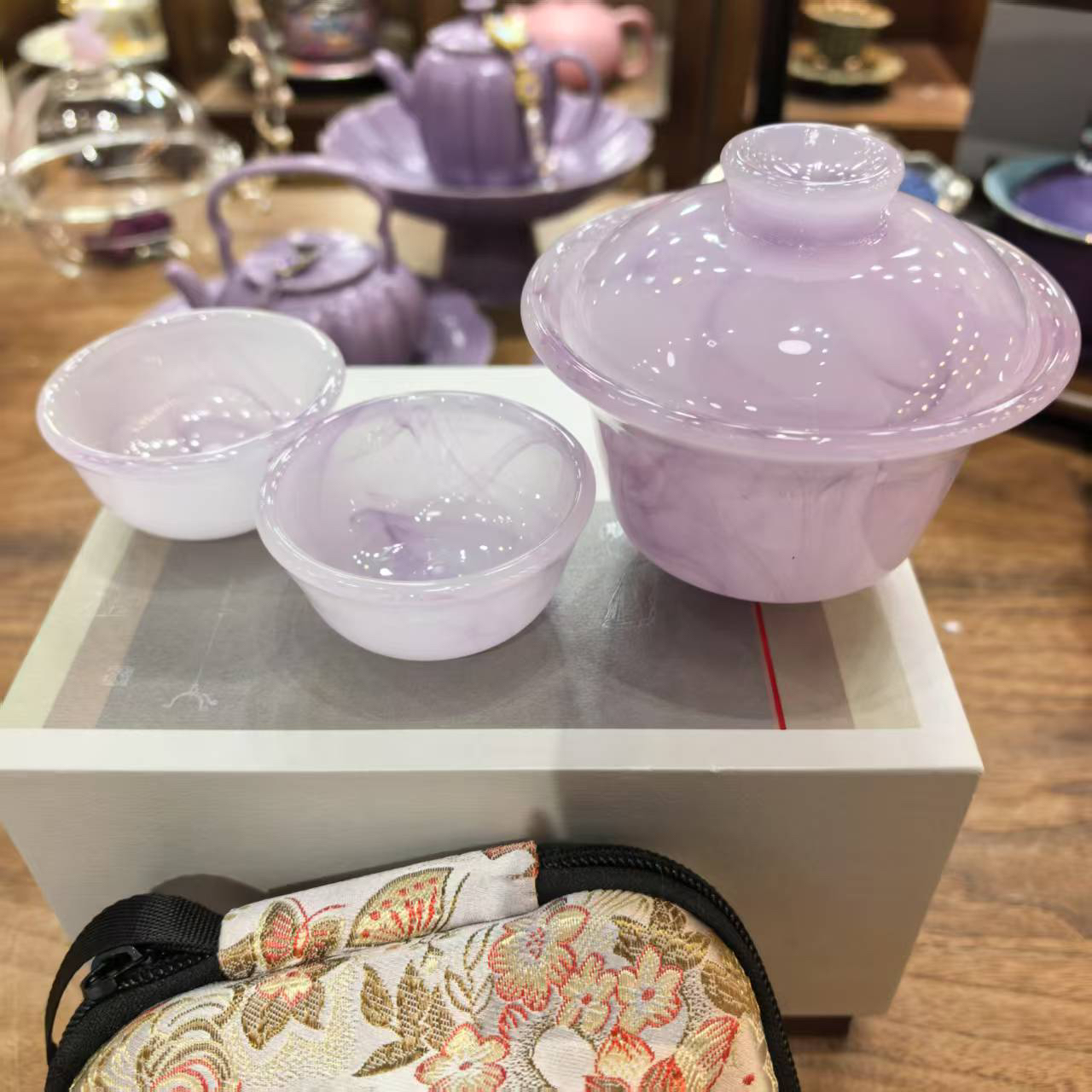 高档冰种玉瓷琉璃茶具套装紫云紫青花家用会客功夫茶道用品A12519