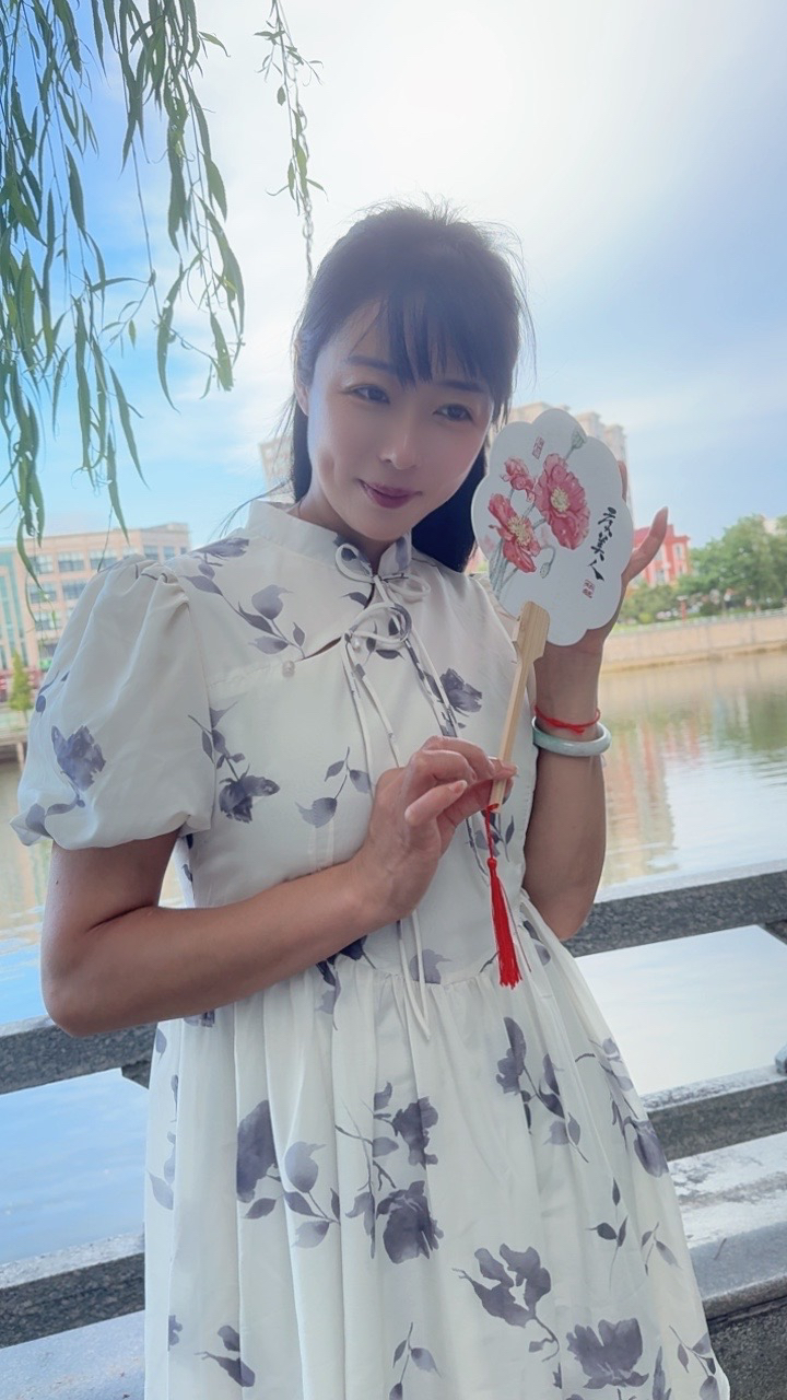 连衣裙少女新中式气质通勤泡泡袖裙子中腰收腰夏季印花显瘦