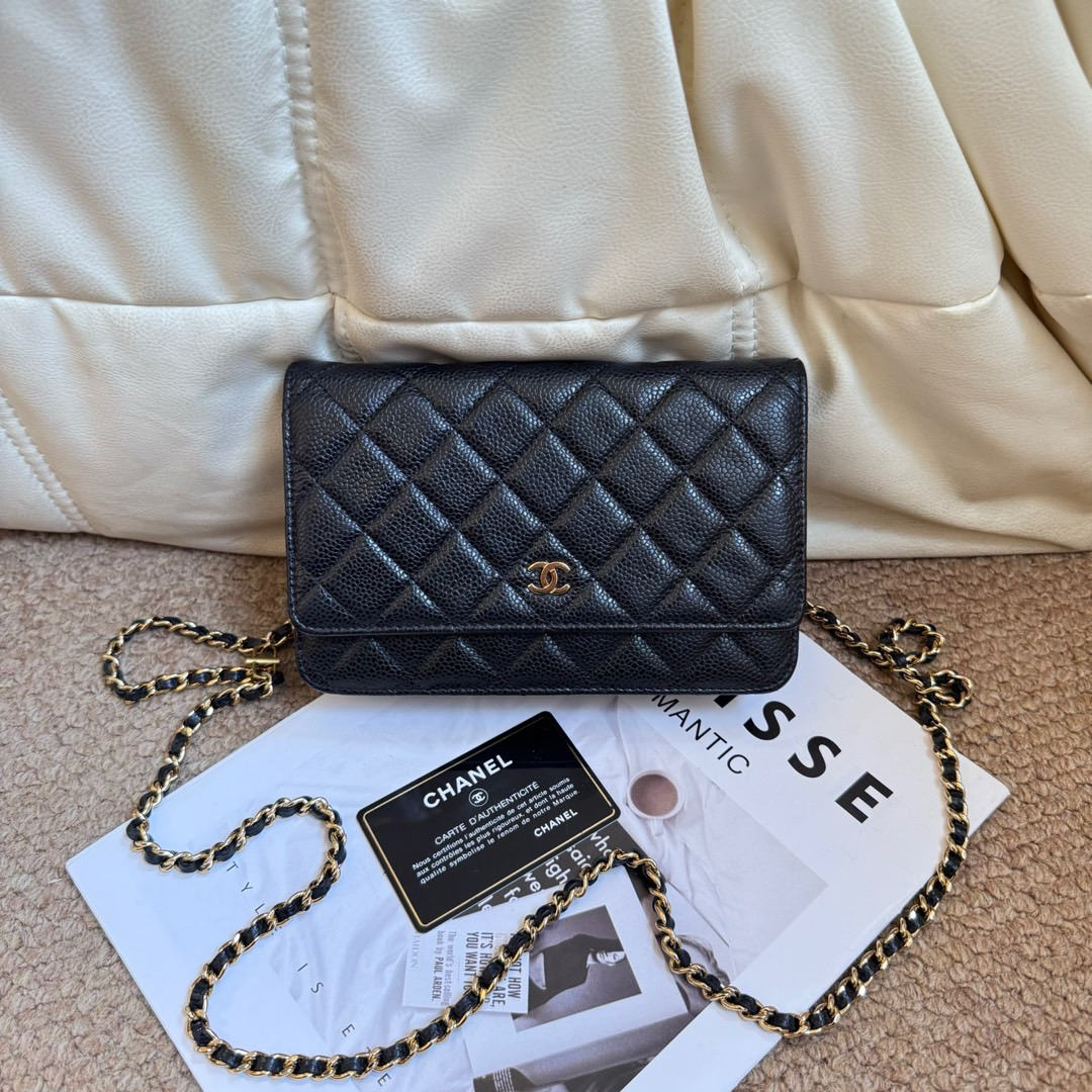 95新 Chanel/香奈儿 Chanel黑金荔枝纹牛皮 经典cf woc/627934102