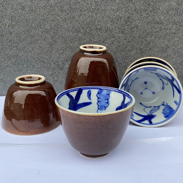 库存酱釉杯青花内金鱼杯茶杯酒杯怀旧品茗杯主人杯复古杯泡茶杯