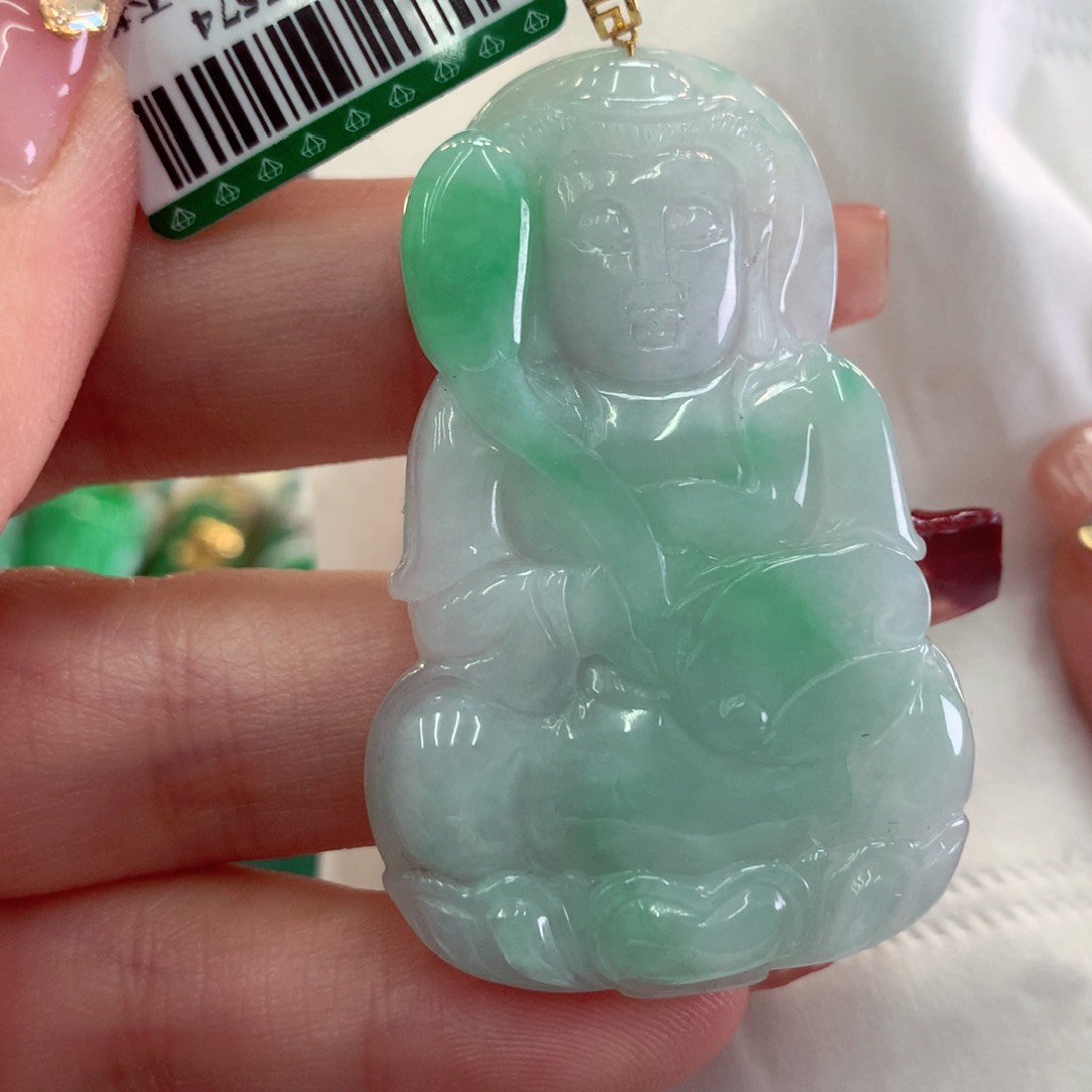 翡翠吊坠(不含链)18K金镶嵌