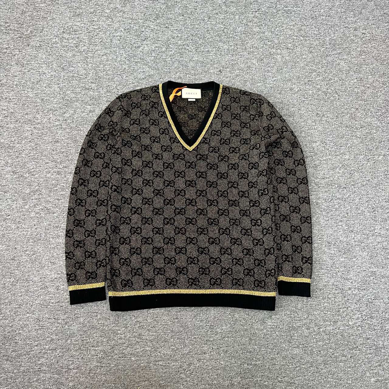 99新 GUCCI/古驰 经典老花金线满印V领毛衣 s码 99新