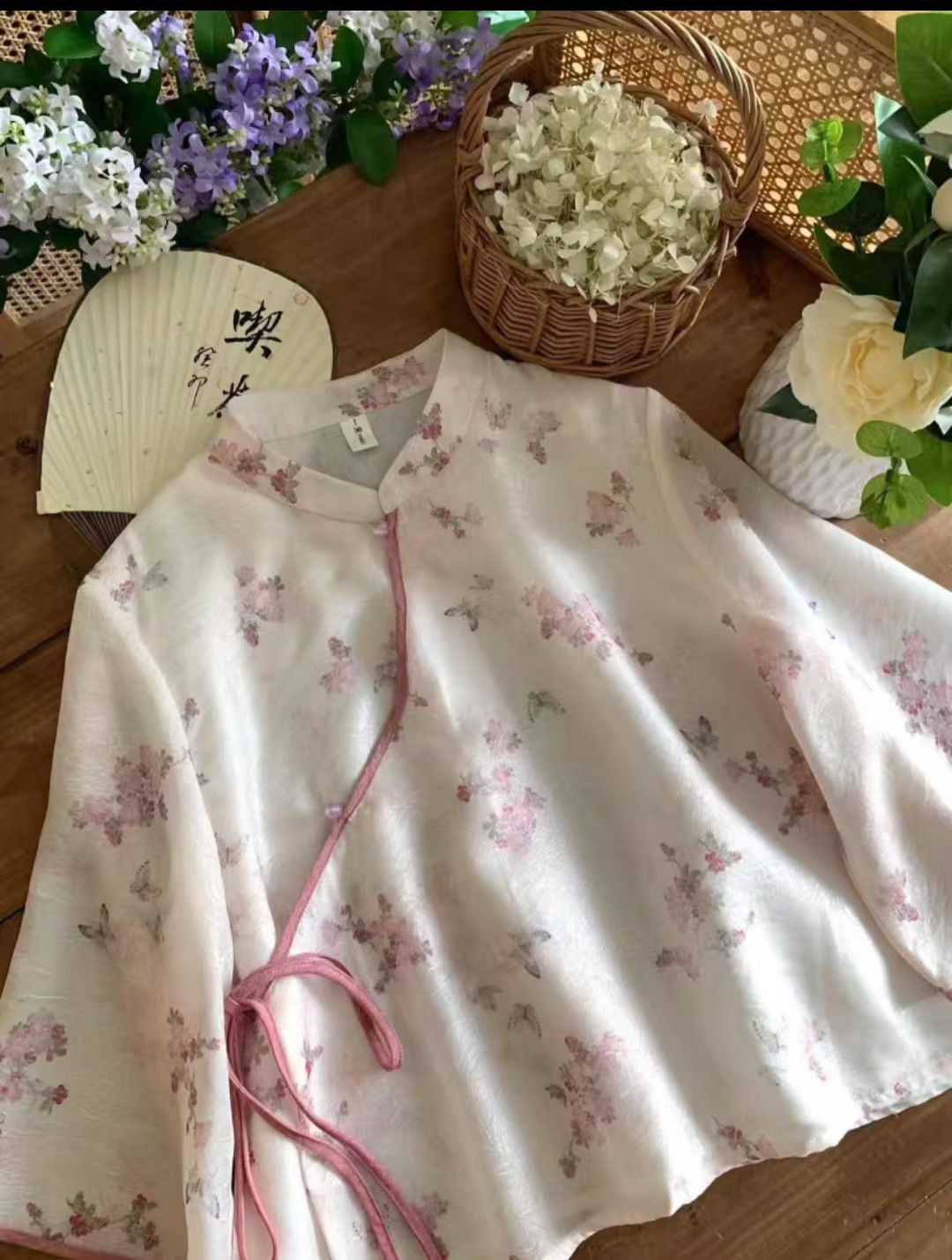 《海棠枝上吟》原创新中式国风立领斜襟衬衫温柔甜美上衣裤裙两件套