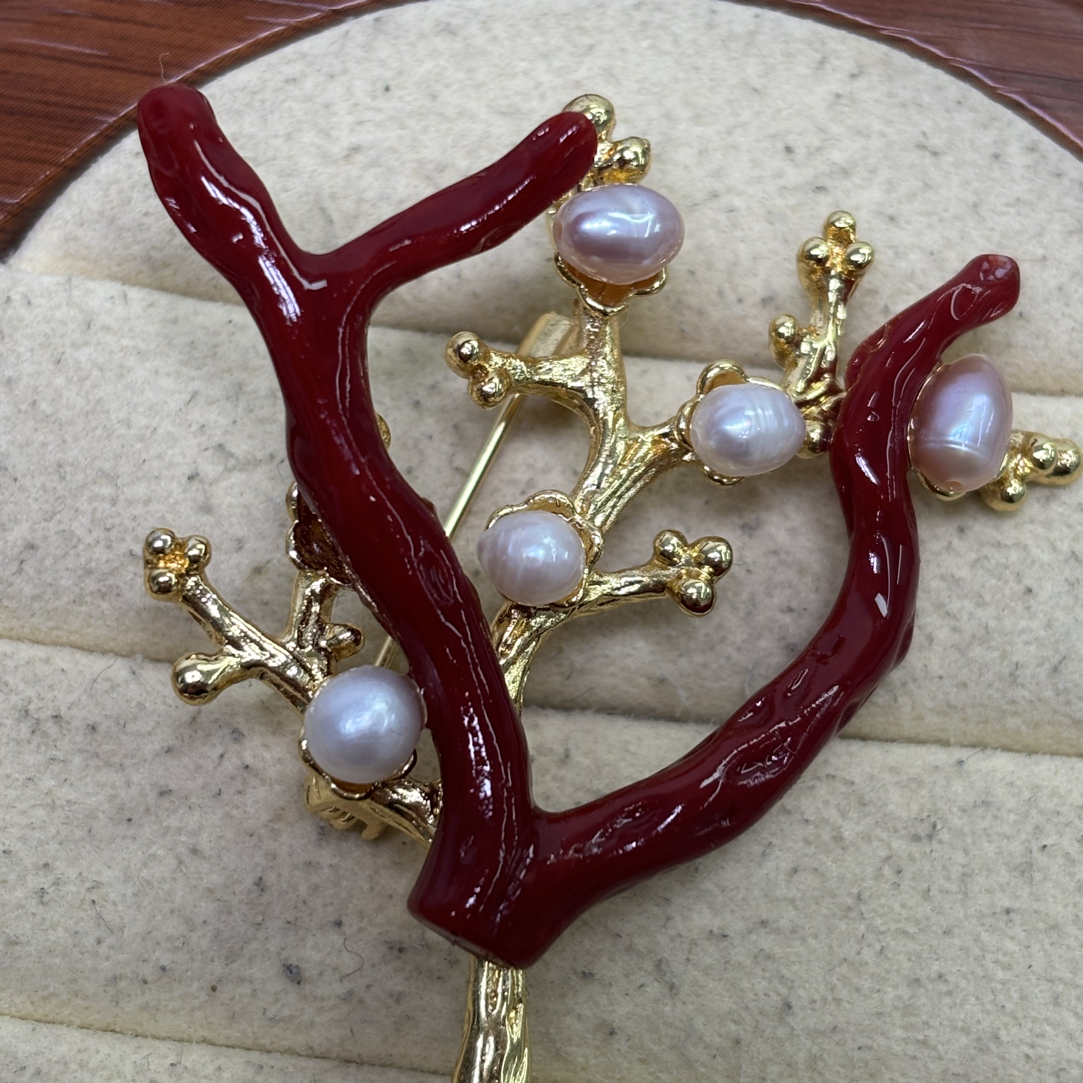 胖爷品牌直营天然珊瑚树杈原枝胸针吊坠两用款