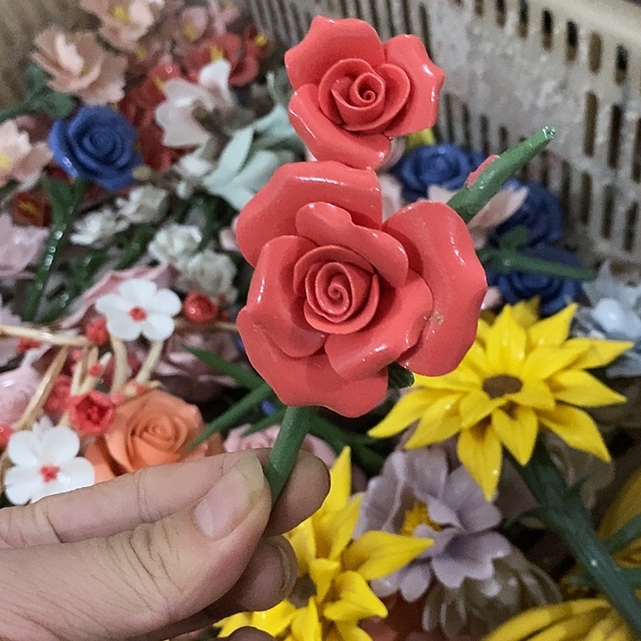 瓷片纯手工陶瓷花摆件瑕