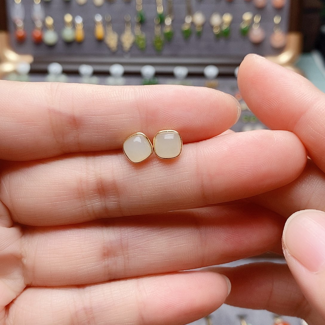 银S925镶嵌和田玉耳饰