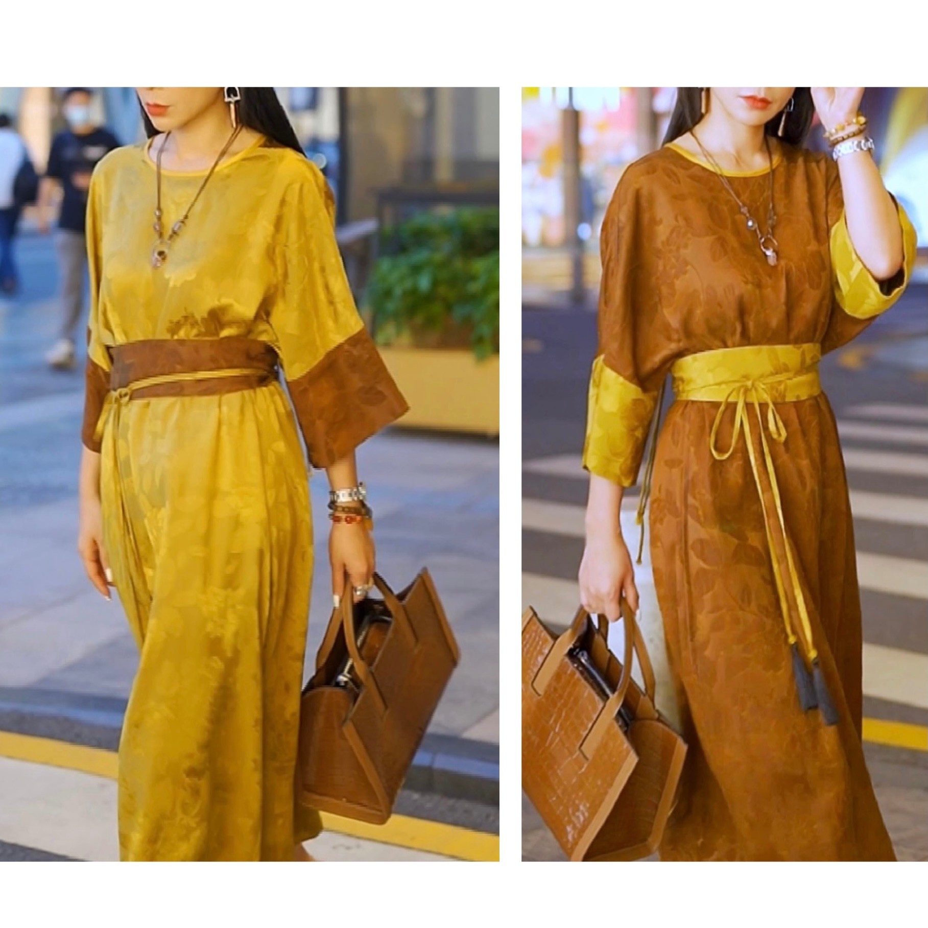 「W·LIEKAE」春夏新款国风民族风牡丹暗纹提花撞色连衣裙SZA1155