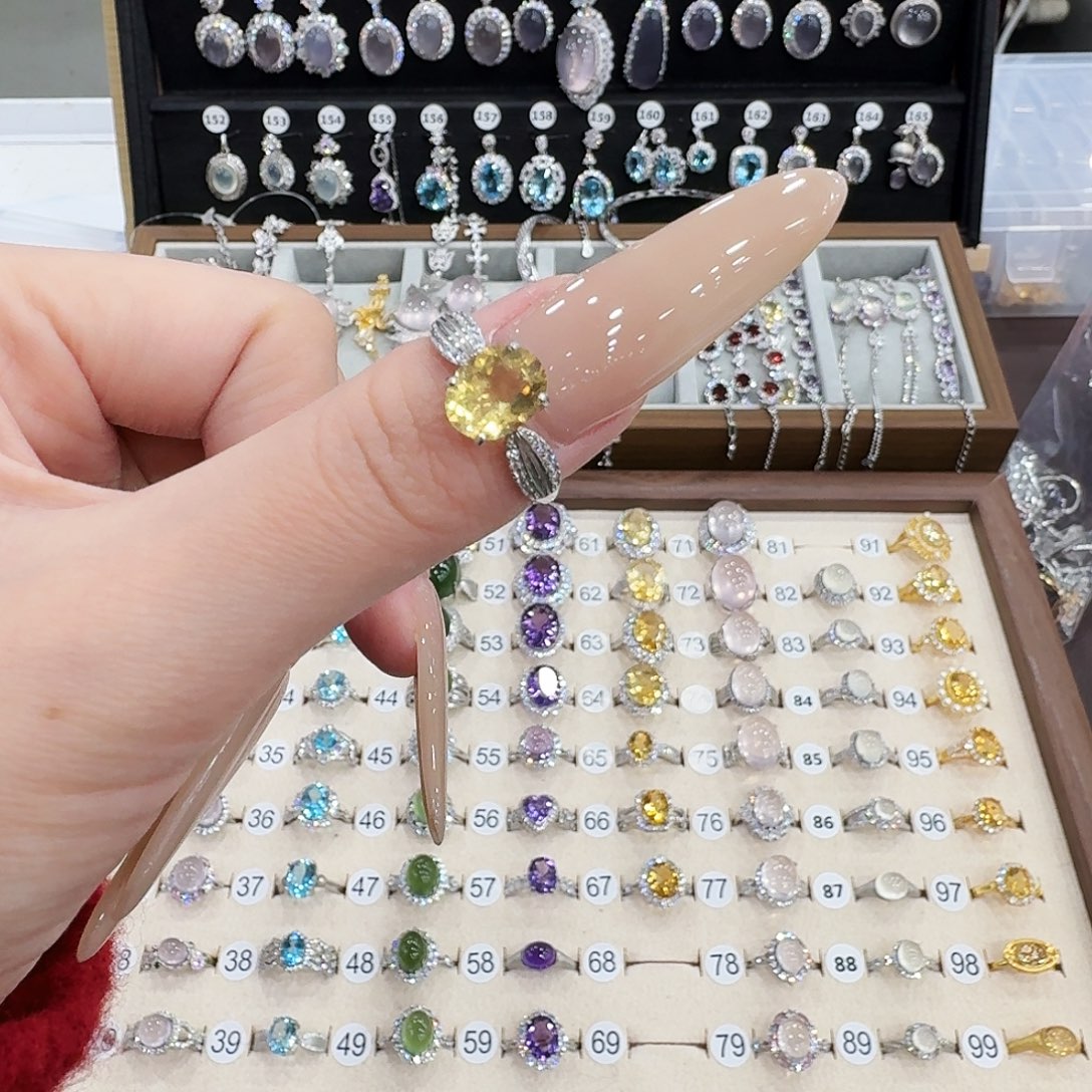 借***力黄晶戒指银S925镶嵌