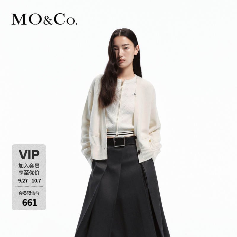 MOCO绵羊毛×山羊绒MOCO春金属标针织开衫MBD1CART02