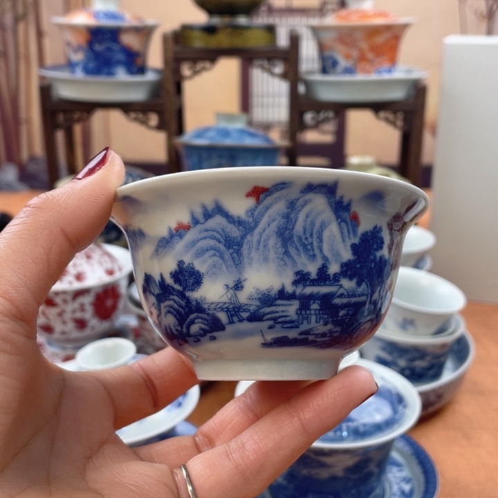 陶摆件富春山居图压手杯