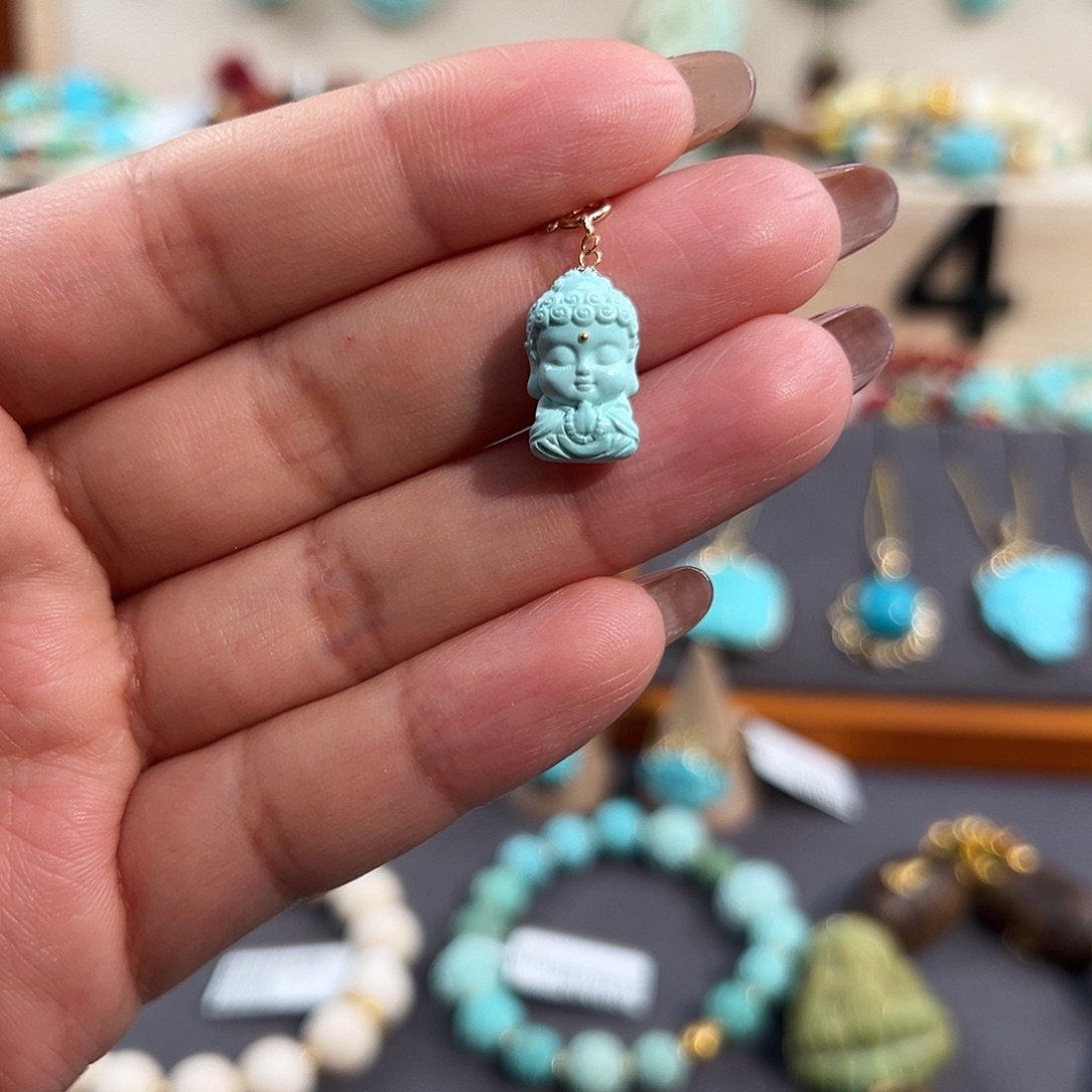 绿松石18K金镶嵌宝宝佛滴溜