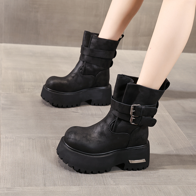HS8796-25C厚底百搭复古马丁靴子女2025秋冬季新款加绒内增高短靴