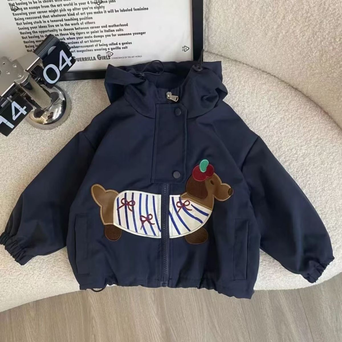 【腊肠狗冲锋衣】男童潮酷冬装外套秋冬款儿童户外拼接外套