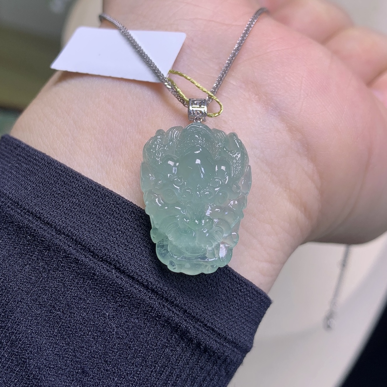缅甸天然A货翡翠镶嵌18k金冰种满色龙头吊坠礼物冰透25×18.5×7.2