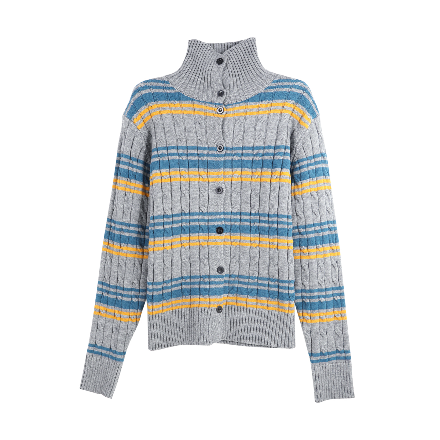 2025冬季条纹拼接半开襟高领针织单排扣开衫上衣CSZXW760333