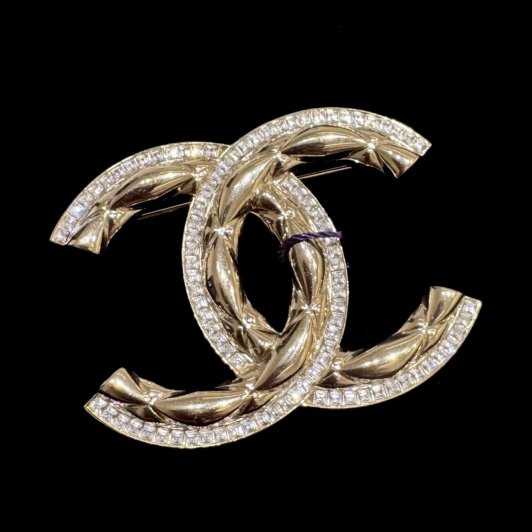 95新 Chanel/香奈儿 Chanel20C金色菱格边钻大双C胸针 70884694