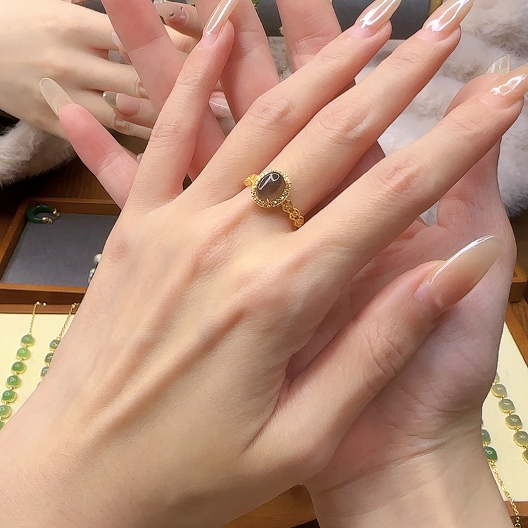 和田玉银S925镀金镶嵌戒指