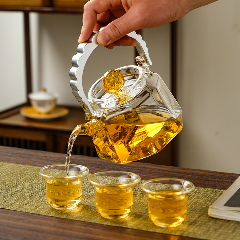 璃花堂八方茶壶自带过滤五代煮茶烧水养生壶高硼硅耐热玻璃1000ml