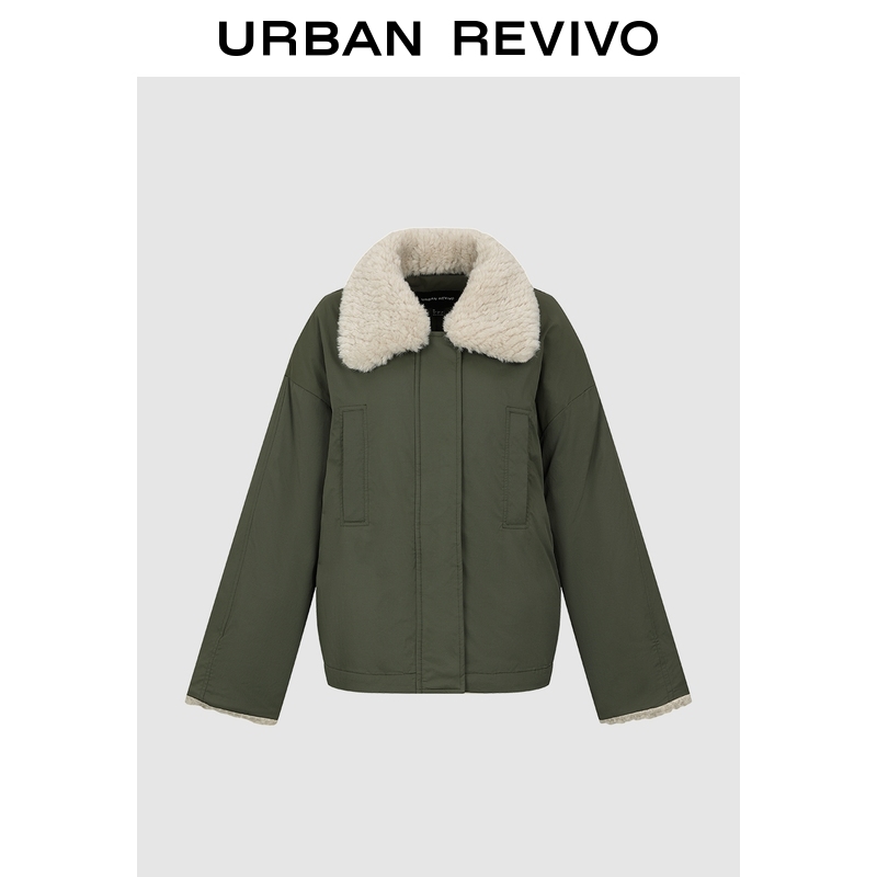 【HOT】UR2025冬季新款女装休闲毛绒翻领羽绒服UWH150054