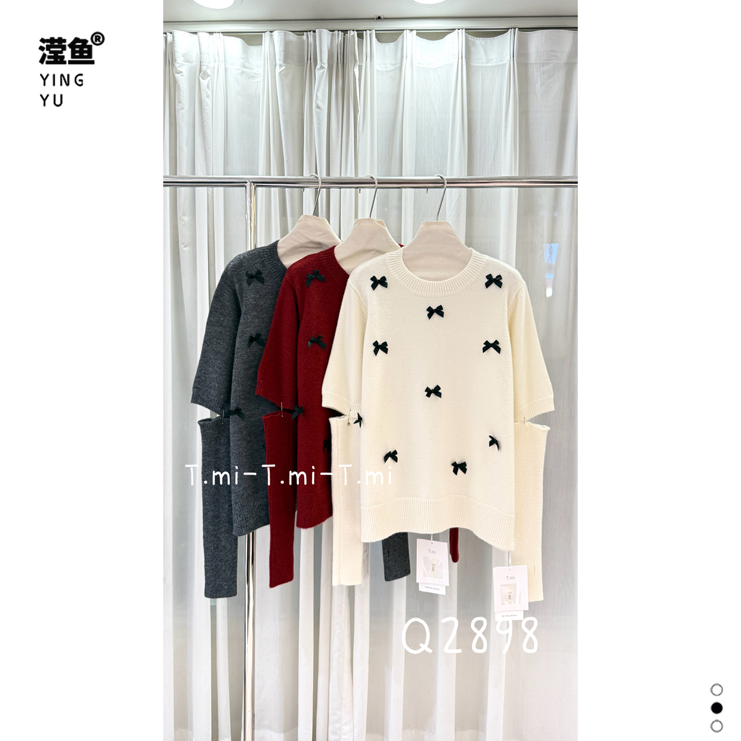 TMI Q2898大码蝴蝶结针织衫女2025新款毛衣圆领长袖通勤休闲上衣