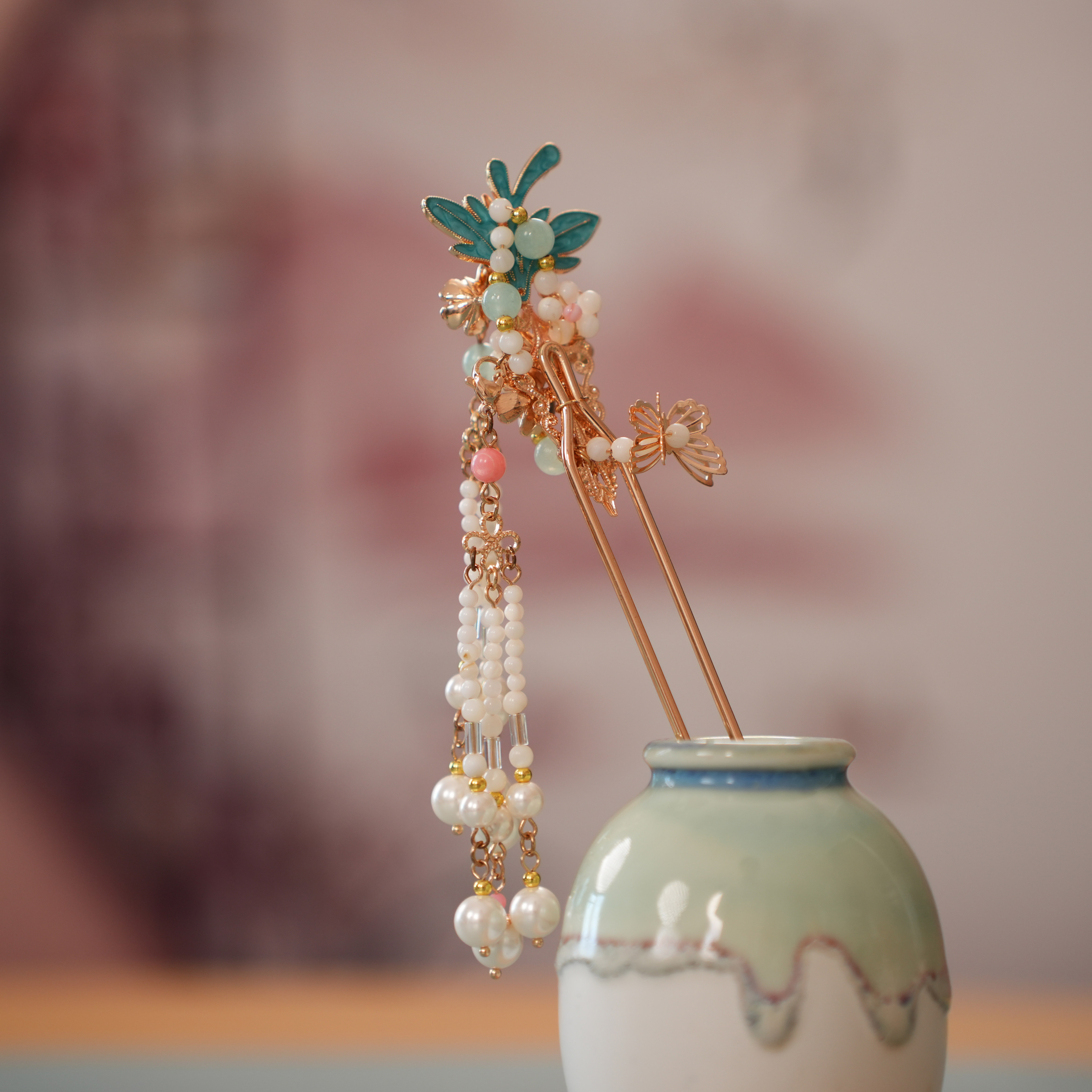 古悦倾城【舒禾发钗】古风长流苏烧蓝发簪中国风汉服配饰发饰送礼