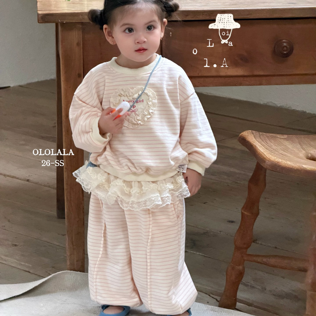 哦乐2026春粉色条纹花边卫衣套装