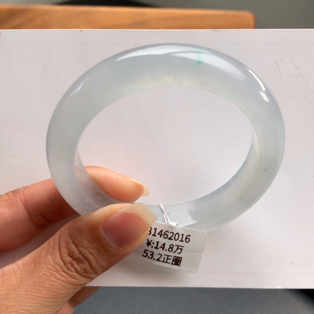 翡翠手镯未镶嵌冰白月光正圈翡翠手镯53.2圈