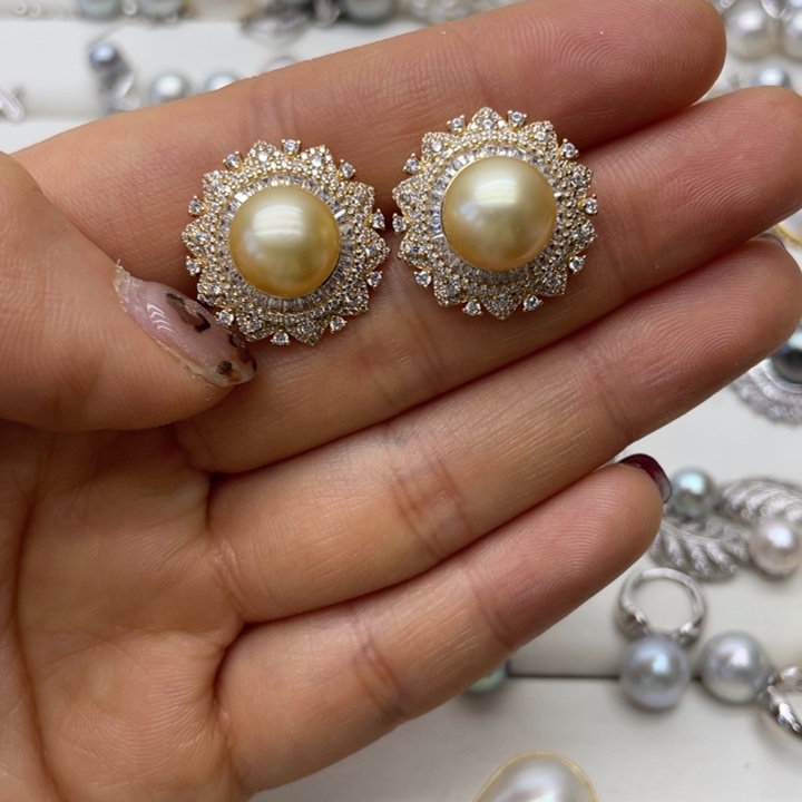 海水珍珠耳饰银S925镶嵌