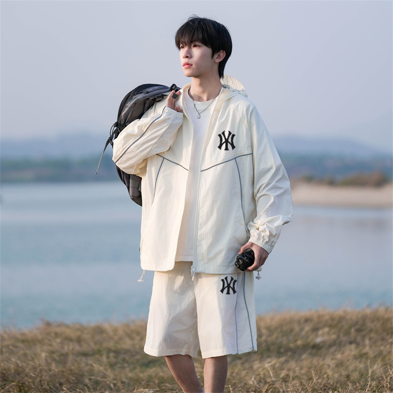 NY款防晒衣男士防紫外线户外休闲宽松连帽时尚潮牌皮肤衣防晒套装