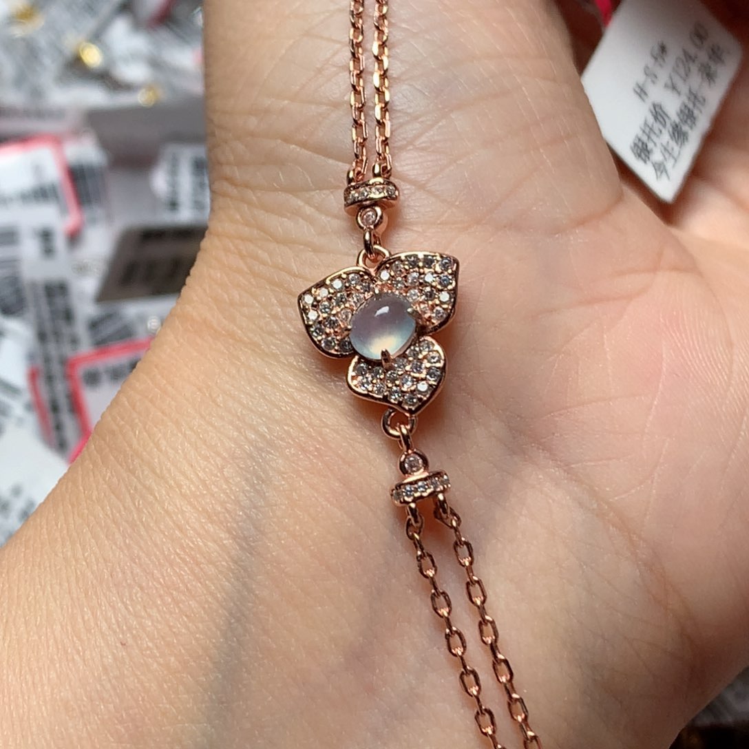 翡翠戒指银S925镶嵌天然翡翠手链