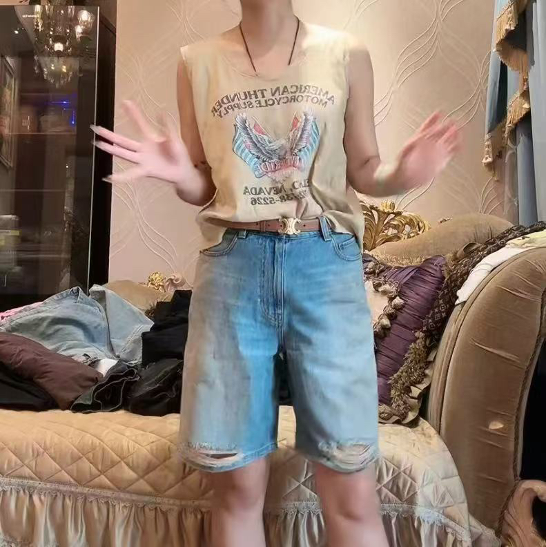 红人秀破洞五分牛仔