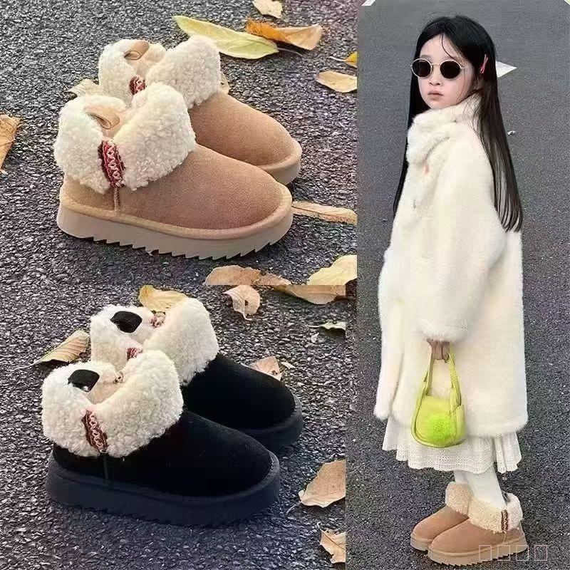 芈童【真皮】冬季新款加绒女童雪地靴防滑皮毛一体保暖棉鞋冬靴潮