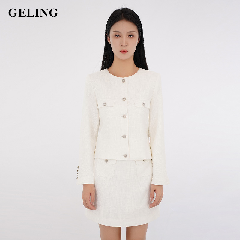 GELING/歌&玲2025新款短款女士时尚气质白色小香风半裙G21QW2266