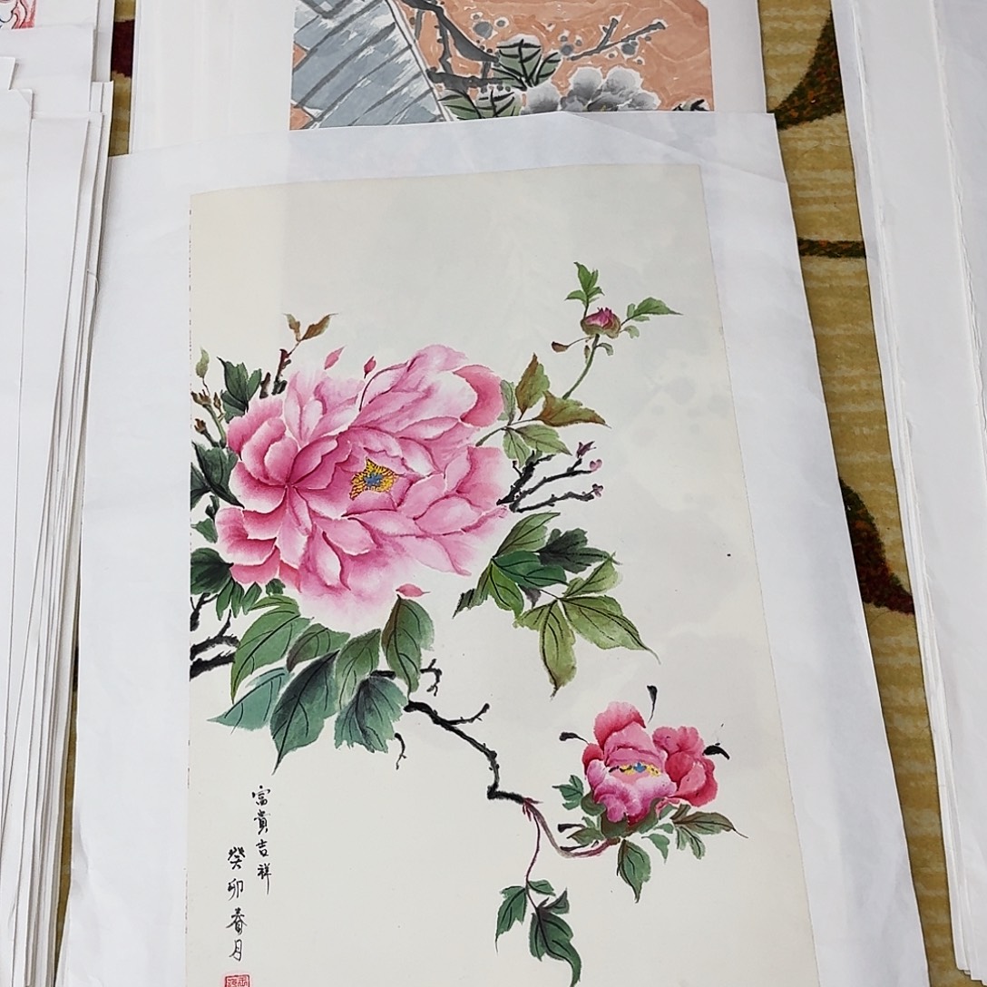 国画四尺三开手绘作品