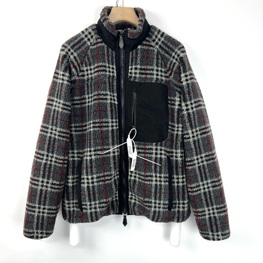 95新 BURBERRY/博柏利 黑灰格纹羊羔毛外套/m码/97新/编码06644