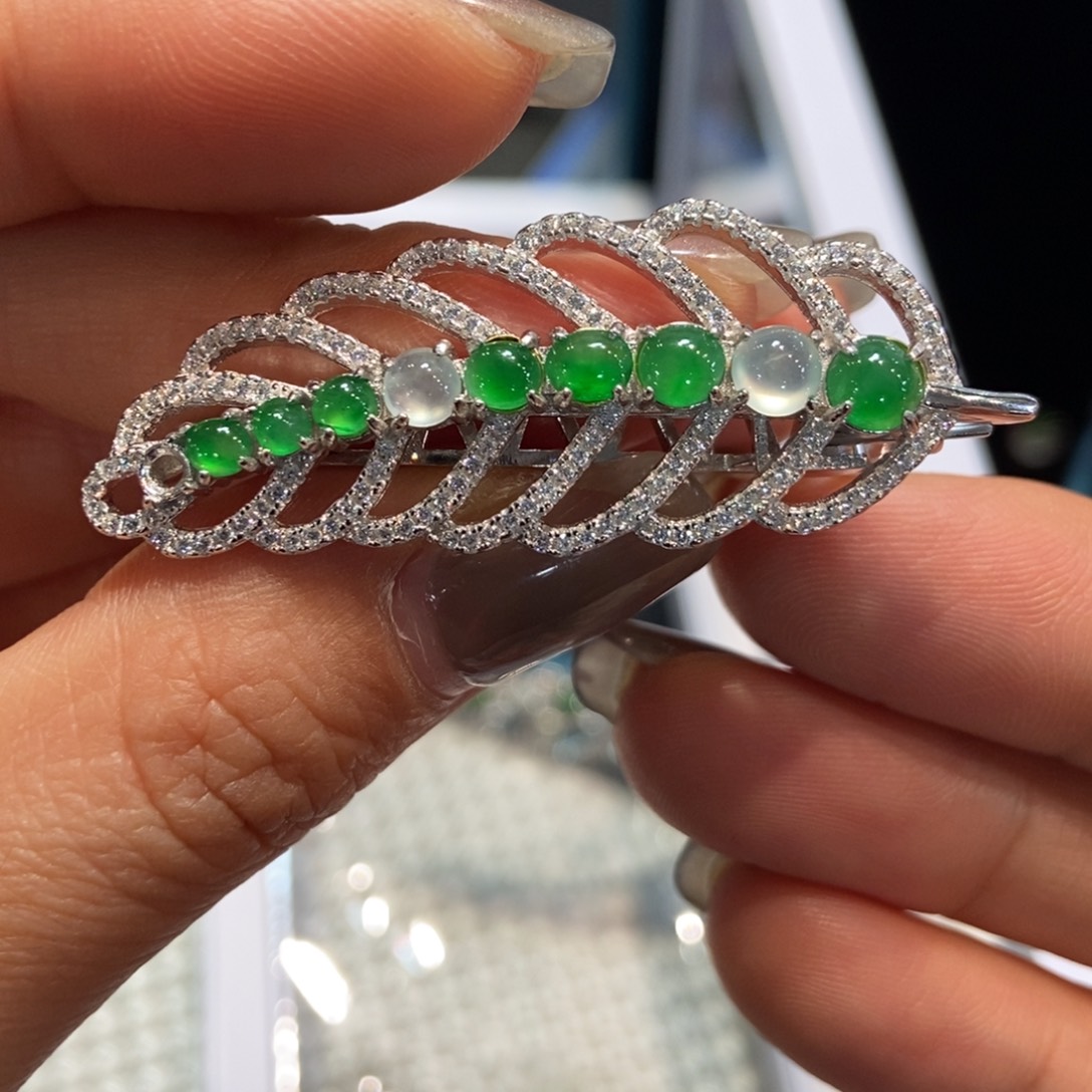 翡翠银S925镶嵌胸饰天然缅甸