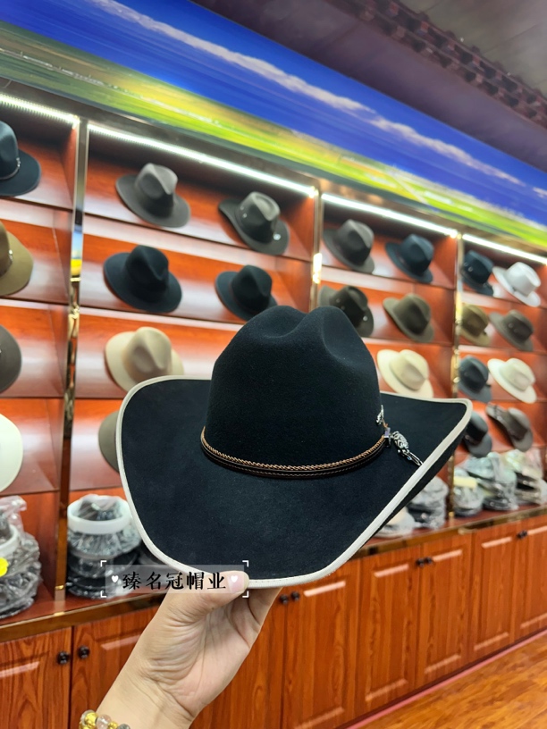 臻名冠新款美式大牛仔包边藏式风格民族羊毛西部牛仔帽