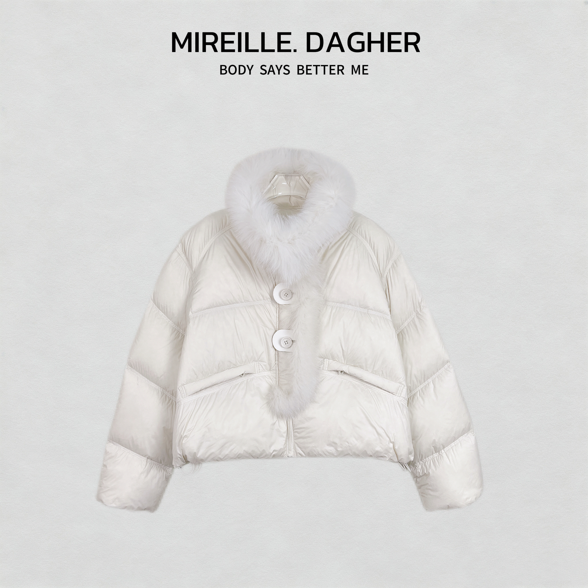 米莱Jiaer/时尚立领短款拼接毛毛羽绒服29916