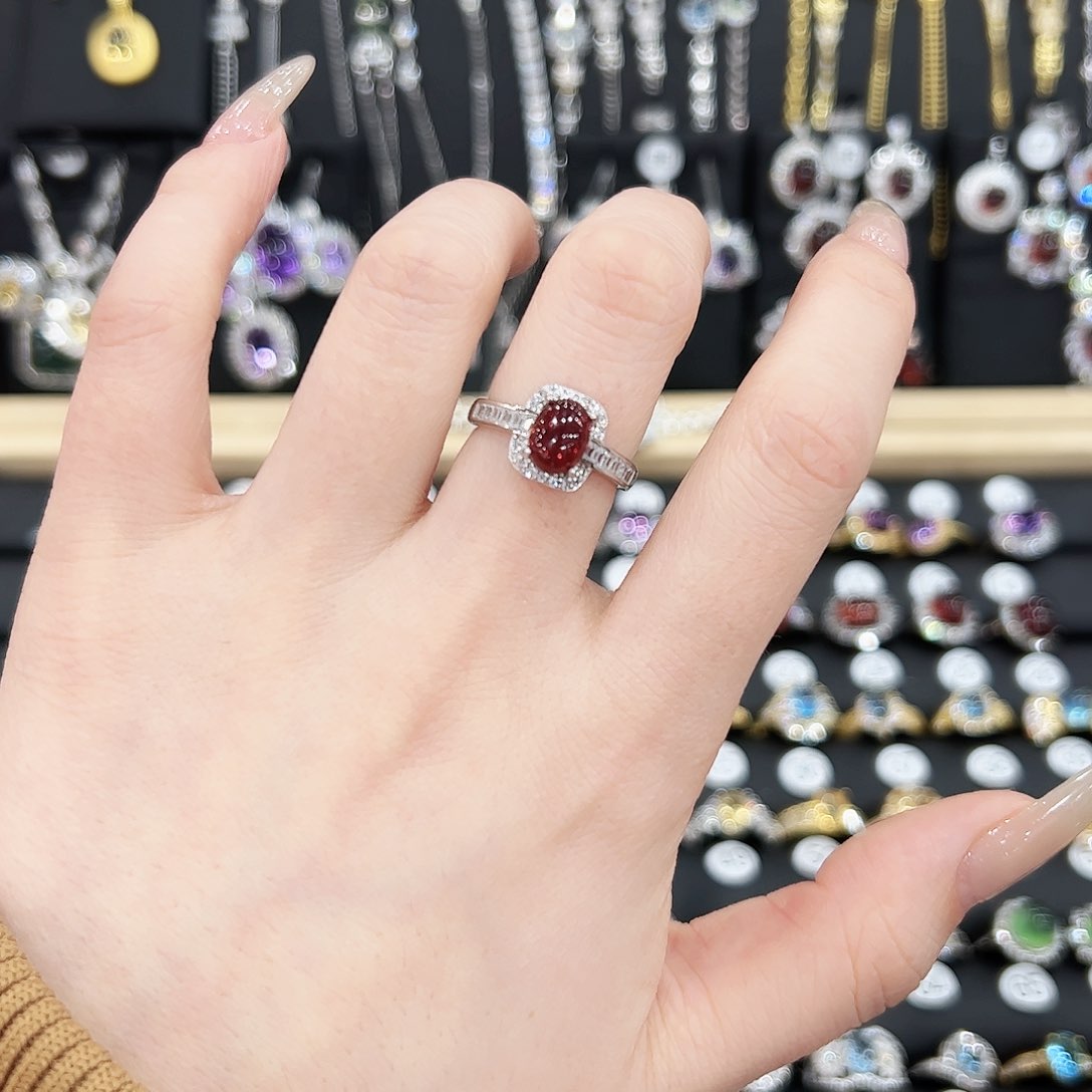 烟晶戒指银S925镶嵌戒指